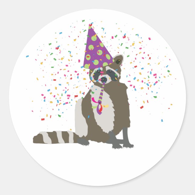 Raccoon Partying - Tiere mit einem Party Runder Aufkleber (Vorderseite)