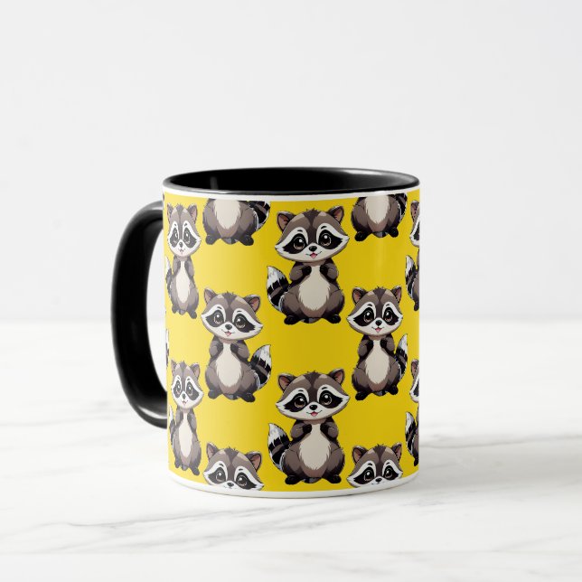 Raccoon Pattern Design Yellow  Tasse (Vorderseite Links)