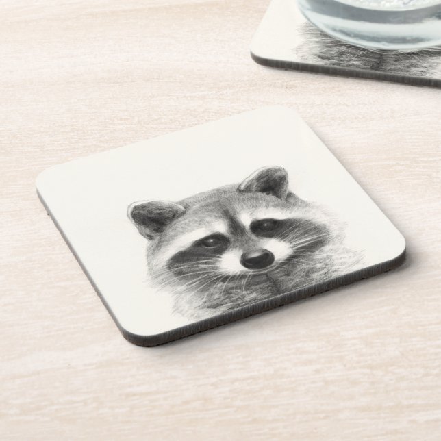 Raccoon Pencil Zeichnend Getränkeuntersetzer (Linke Seite)