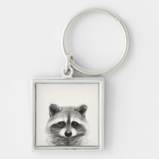 Raccoon Pencil Zeichnend Schlüsselanhänger (Vorne)