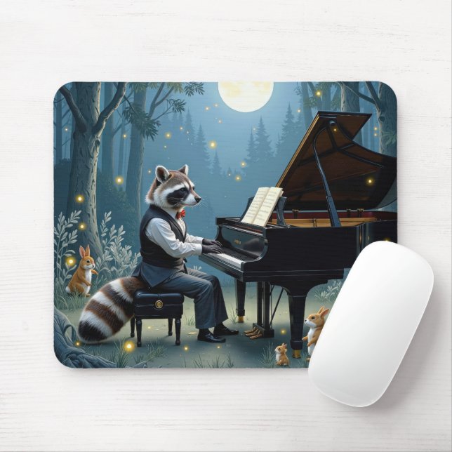 Raccoon Piano im Wald Mousepad (Mit Mouse)