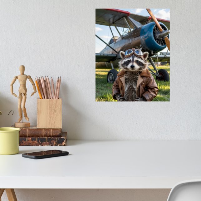 Raccoon Pilot Airplane Funny Photo Christmas Poster (Von Creator hochgeladen)