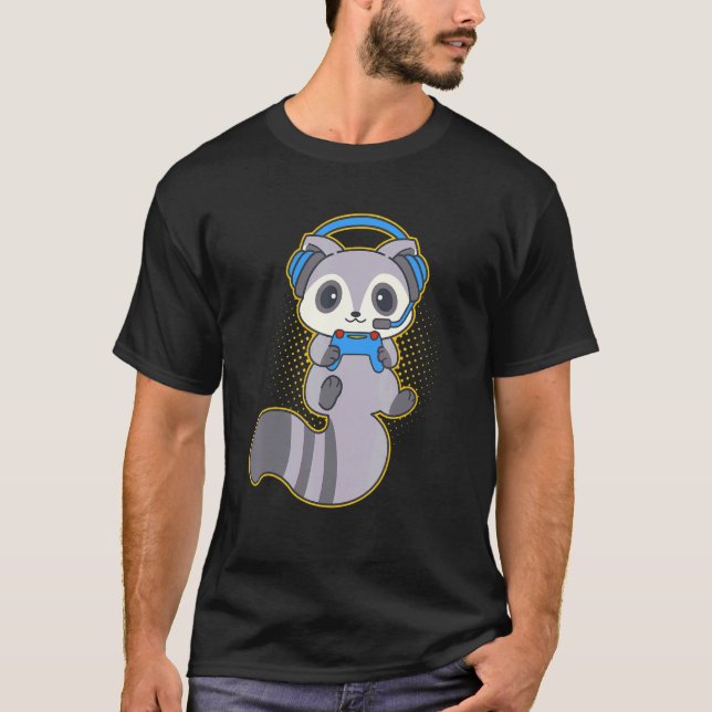 Raccoon Raccoon mit Gaming Headset und Co T-Shirt (Vorderseite)