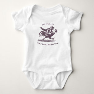 Raccoon Riding Rooster - Barnyard Rodeo Cowboy Baby Strampler