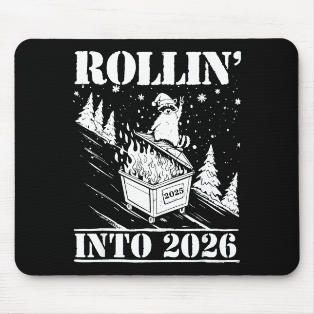 Raccoon Rolling Into 2026 Happy New Year 2026 Funn Mousepad (Vorne)