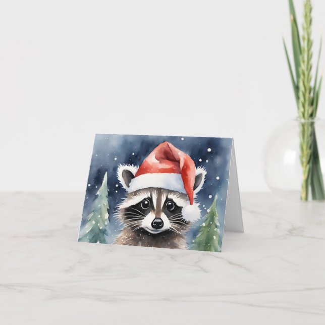 Raccoon Santa Christmas Karte (Vorderseite)