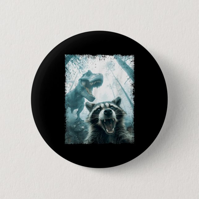 Raccoon Selfie With Tyrannosaurus T Rex Adventure  Button (Vorderseite)