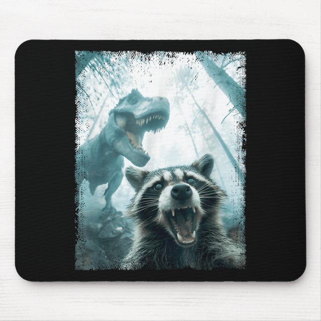 Raccoon Selfie With Tyrannosaurus T Rex Adventure  Mousepad (Vorne)