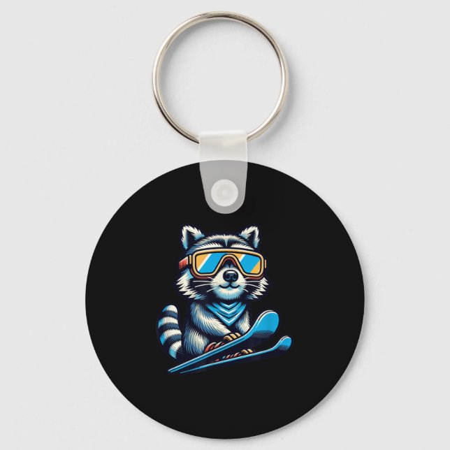 Raccoon Ski Funny Winter und draußen Niedlich und Schlüsselanhänger (Vorderseite)