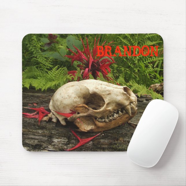 Raccoon Skull Altes Holz mit Farne und rote Monard Mousepad (Mit Mouse)