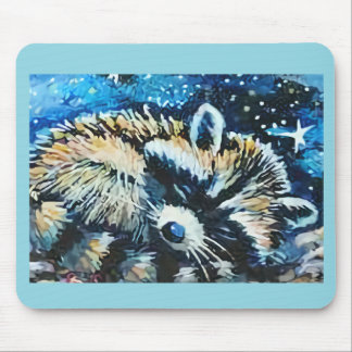 Raccoon sleeping night sky mousepad