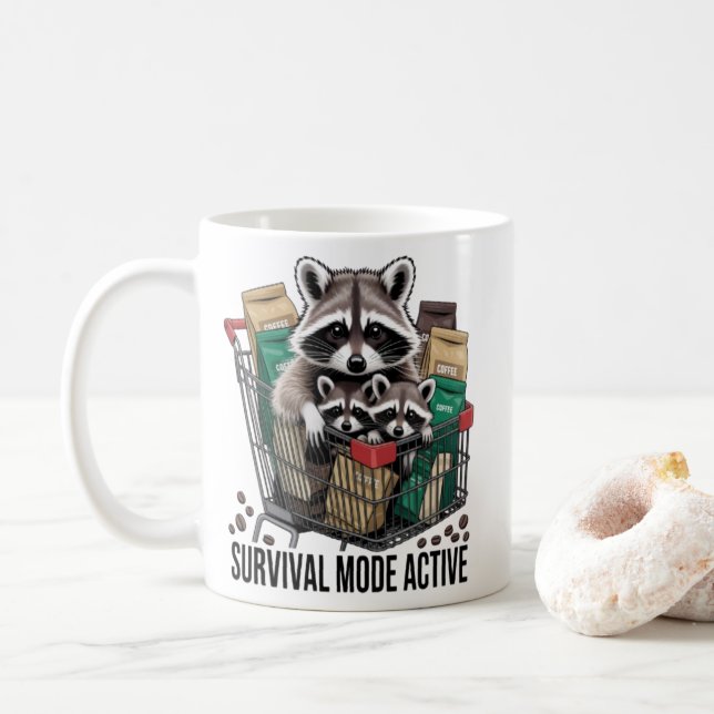 Raccoon Survival Mode Active Mug - Funny Coffee Ad Kaffeetasse (Mit Donut)