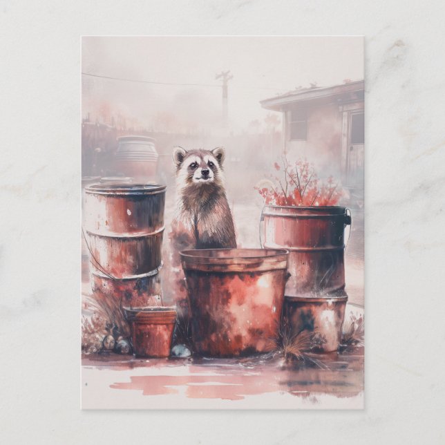 Raccoon thrives in den Ruinen Postkarte (Vorderseite)