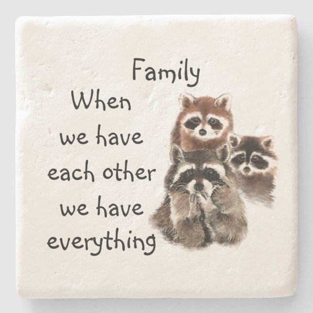 Raccoon-Tiere mit Inspirationsquelle Steinuntersetzer (Vorderseite)