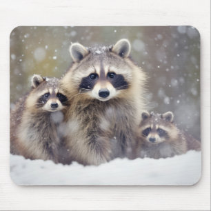 Raccoon Tierfamilie Wandern Natur Mousepad