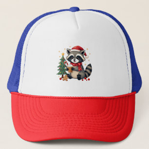 Raccoon Tragen Weihnachtsmannmütze für Weihnachtsf Truckerkappe