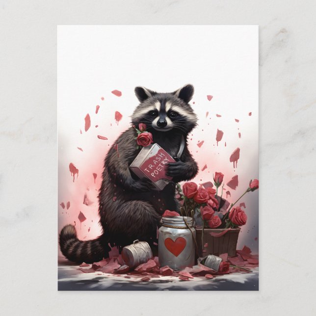 Raccoon Trash Poesie Valentinstag Postkarte (Vorderseite)