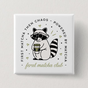 Raccoon trinken Matcha Klub lustig kawaii Tier Button