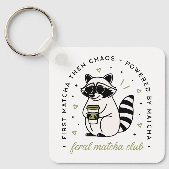 Raccoon trinken Matcha Klub lustig kawaii Tier Schlüsselanhänger (Vorderseite)