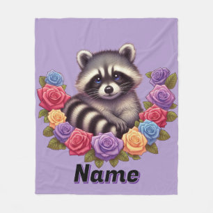Raccoon umgeben von lebhaften bunten Rose Fleecedecke