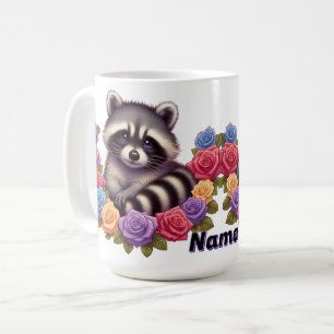 Raccoon umgeben von lebhaften bunten Rose Kaffeetasse