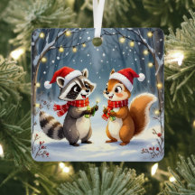 Raccoon und Eichhörnchen Hängende Weihnachtsbeleuc