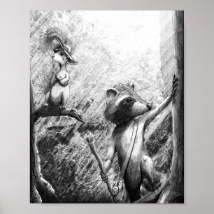 Raccoon und Eichhörnchen Wandern Poster