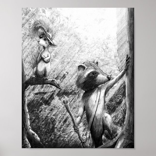 Raccoon und Eichhörnchen Wandern Poster (Vorne)