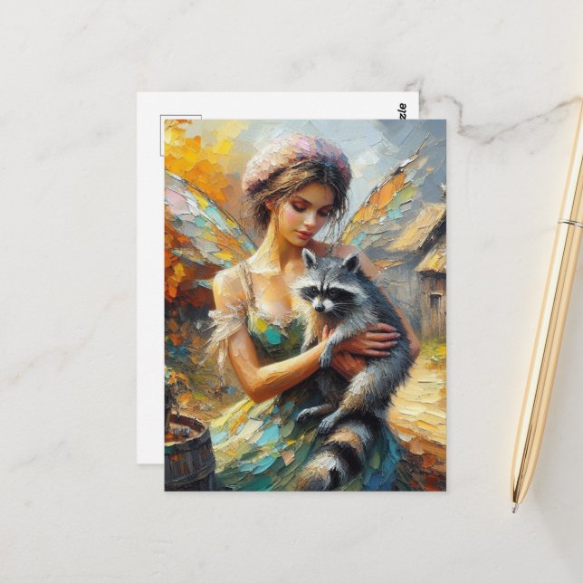 Raccoon und Fairy Postkarte (Vorderseite/Rückseite Beispiel)