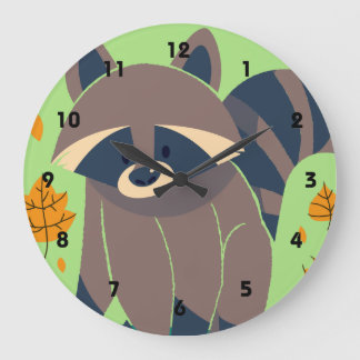 Raccoon und Herbstlaub Große Wanduhr