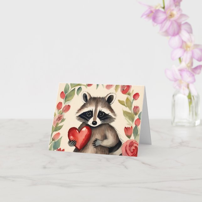 Raccoon Valentine Karte (Orchidee)