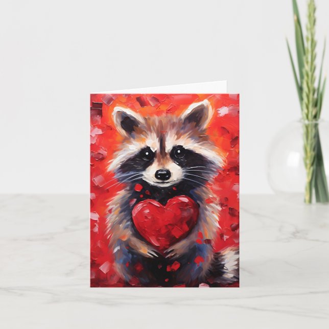Raccoon-Valentinstag Feiertagskarte (Vorderseite)