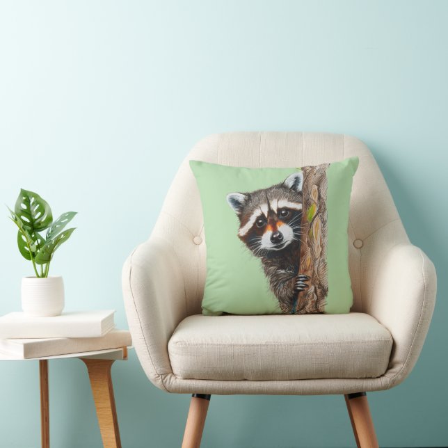 Raccoon Verstecken auf Baumwurzelkeule Kissen (Stuhl )
