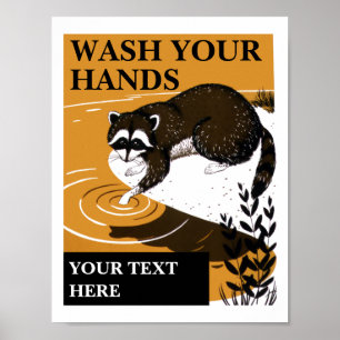 Raccoon-Vorlage für die Hände waschen Poster