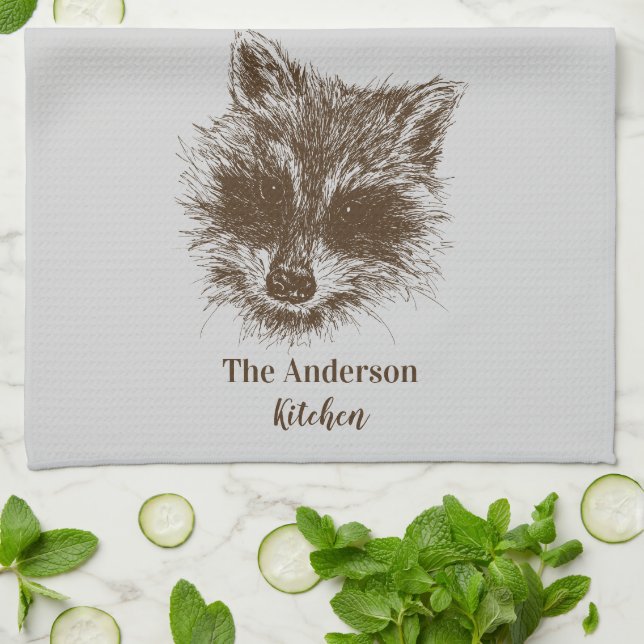 Raccoon-Waldkreatur, die Personalisiert Zeichne Geschirrtuch (Gefaltet)
