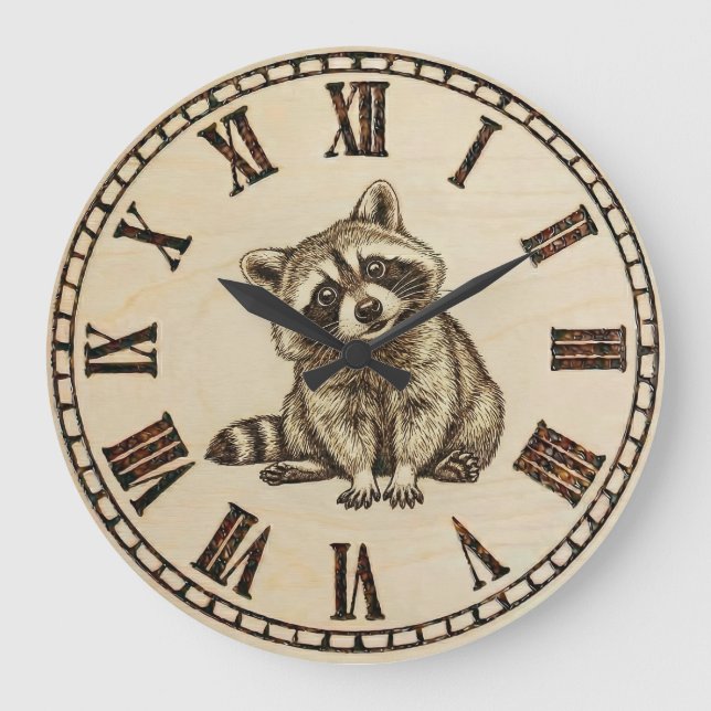 Raccoon Wall Clock Große Wanduhr (Vorderseite)
