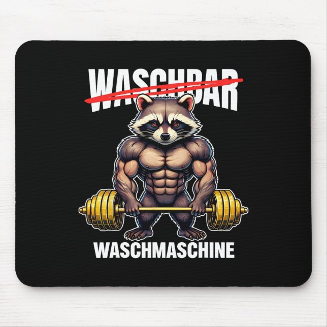 Raccoon Waschmaschine Bodybuilding Fitness Mousepad (Vorne)