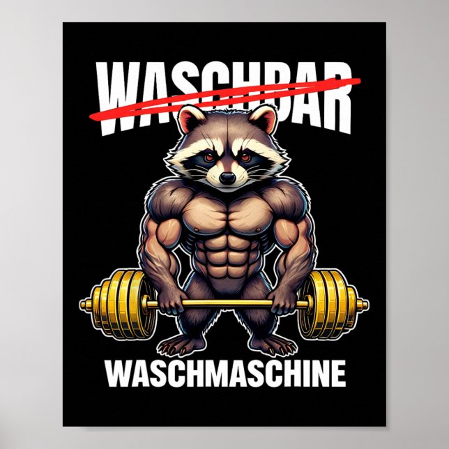 Raccoon Waschmaschine Bodybuilding Fitness Poster (Vorne)