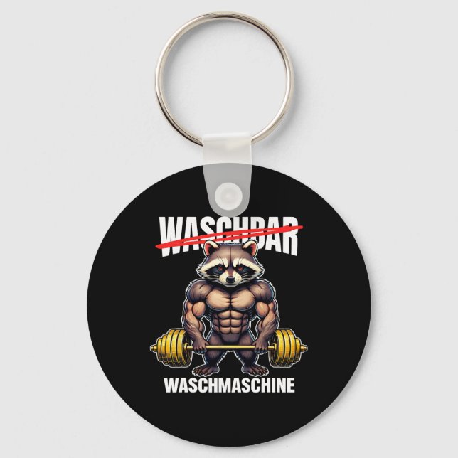 Raccoon Waschmaschine Bodybuilding Fitness Schlüsselanhänger (Vorderseite)