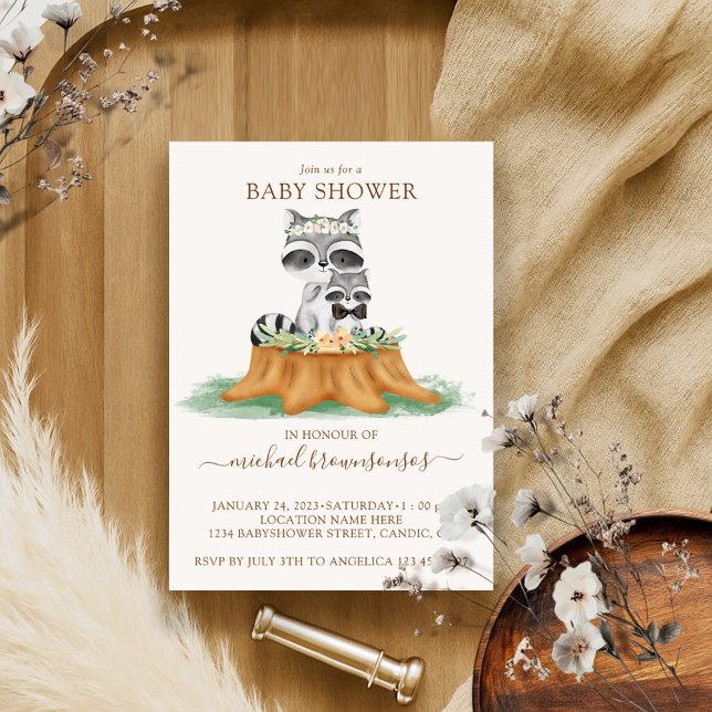 Raccoon Watercolor Mommy Baby Boy Dusche Einladung (Von Creator hochgeladen)