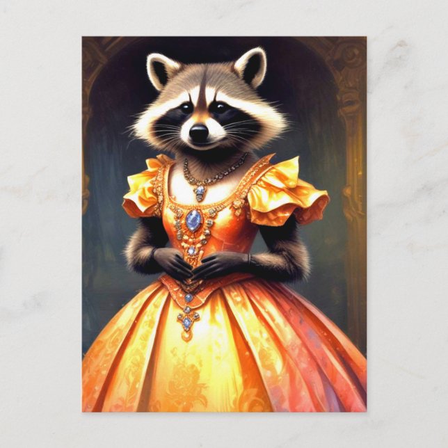 Raccoon Wearing Evening Gown Postkarte (Vorderseite)