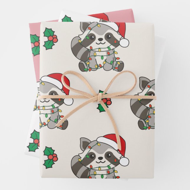 Raccoon Weihnachts Winter Tiere Urlaub Raccoons Geschenkpapier Set (Beispiel)
