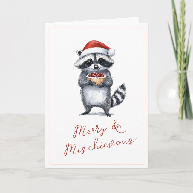 Raccoon Weihnachtsgrüße Niedlich Feiertagskarte (Vorderseite)