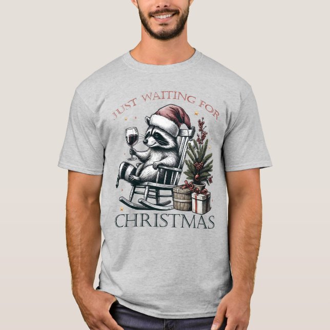 Raccoon Weihnachtsmannmütze trinken Wein Weihnacht T-Shirt (Vorderseite)