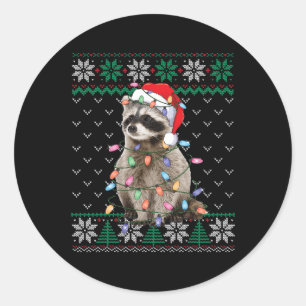 Raccoon Weihnachtsmannmütze Weihnachten Ugly Sweat Runder Aufkleber