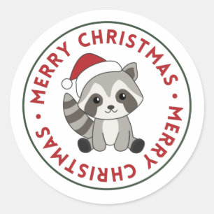Raccoon Weihnachtsschnee Winter Raccoons Classic R Runder Aufkleber
