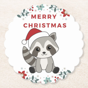 Raccoon Weihnachtsschnee Winter Raccoons Papierküs Untersetzer