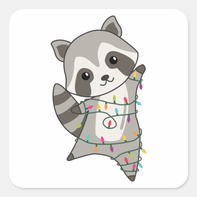 Raccoon Weihnachtsschnee Winter Raccos Quadratischer Aufkleber (Vorderseite)