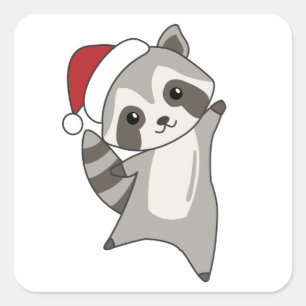 Raccoon Weihnachtsschnee Winter Raccos Quadratischer Aufkleber