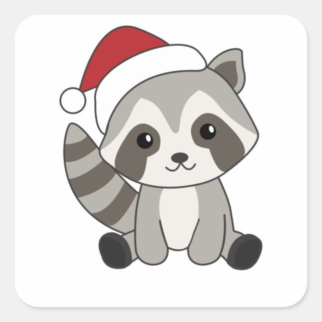 Raccoon Weihnachtsschnee Winter Raccos Quadratischer Aufkleber (Vorderseite)